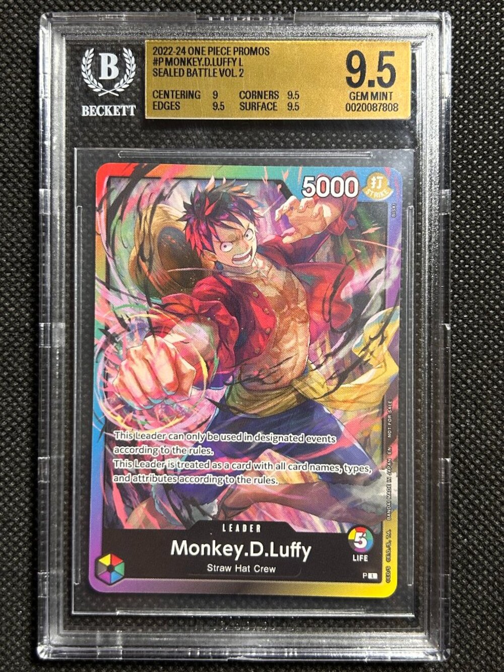 2022-24 One Piece Promos P Monkey D Luffy Sealed Battle Vol. 2 BGS 9.5 Gem Mint